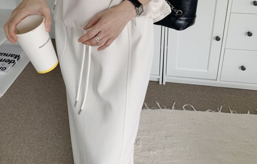 Collar Drawstring Half-Zip Pullover / Drawstring Waist Maxi Straight Skirt
