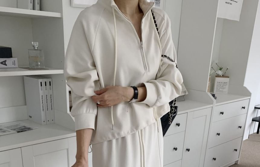 Collar Drawstring Half-Zip Pullover / Drawstring Waist Maxi Straight Skirt