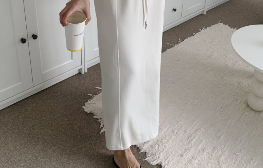Collar Drawstring Half-Zip Pullover / Drawstring Waist Maxi Straight Skirt
