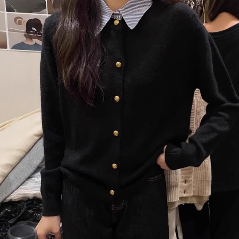 Collared Mock Two Piece Button Cardigan