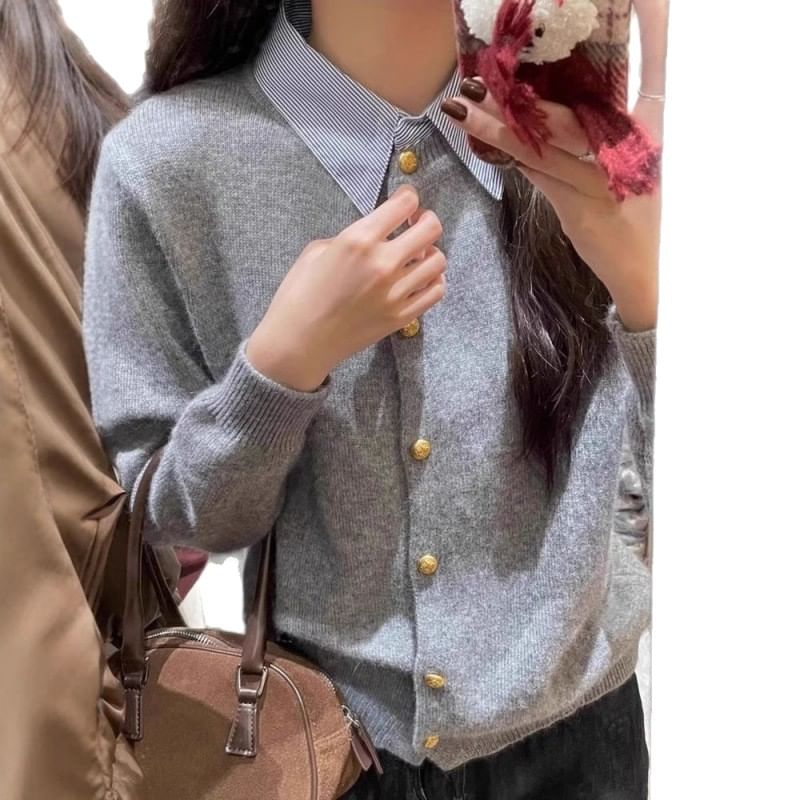 Collared Mock Two Piece Button Cardigan