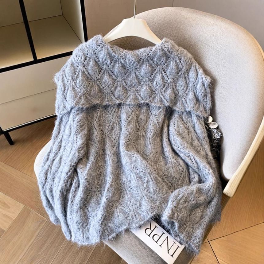Hooded Plain Pointelle Button Up Cardigan