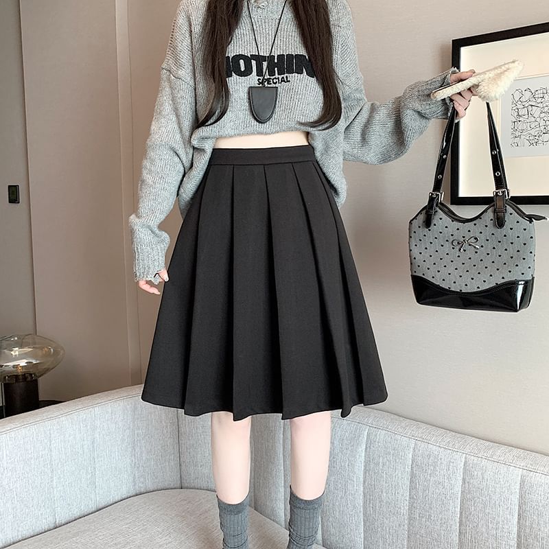 High Rise Plain Mini Pleated Skirt