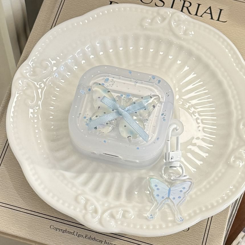 Floral Ribbon Apple AirPods / Pro Earphone Case Skin with Butterfly Charm