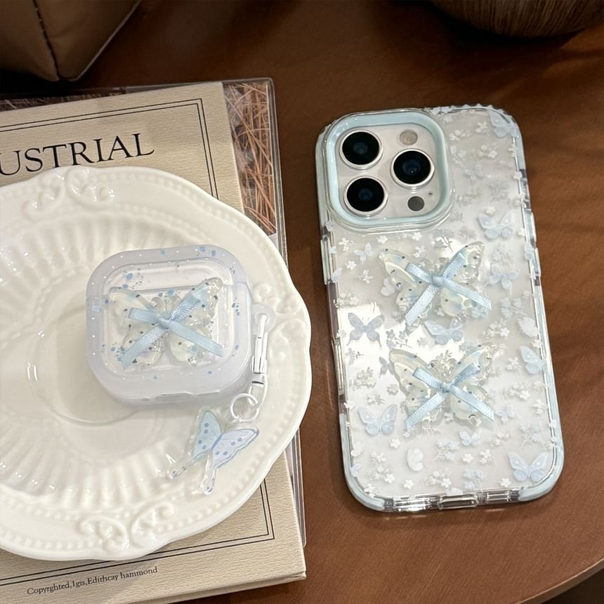 Floral Ribbon Apple AirPods / Pro Earphone Case Skin with Butterfly Charm