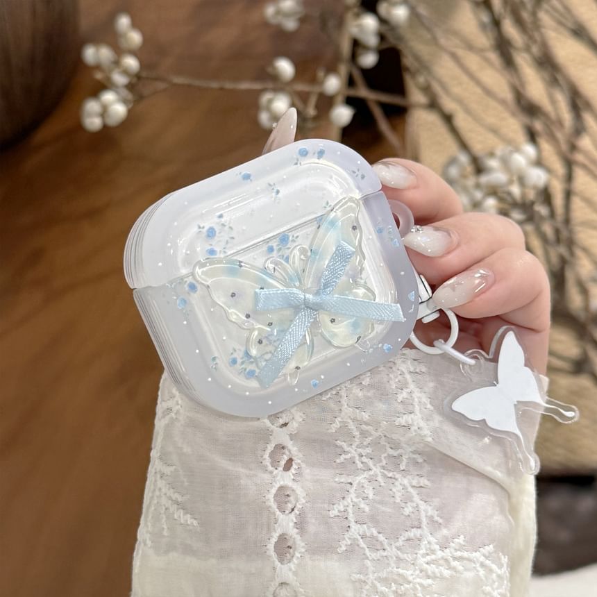 Floral Ribbon Apple AirPods / Pro Earphone Case Skin with Butterfly Charm