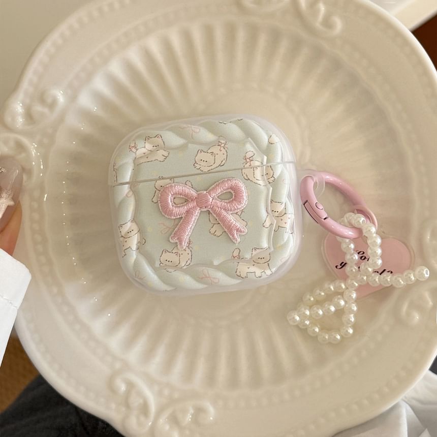 Bow Cat Apple AirPods / Pro Earphone Case Skin with Charm