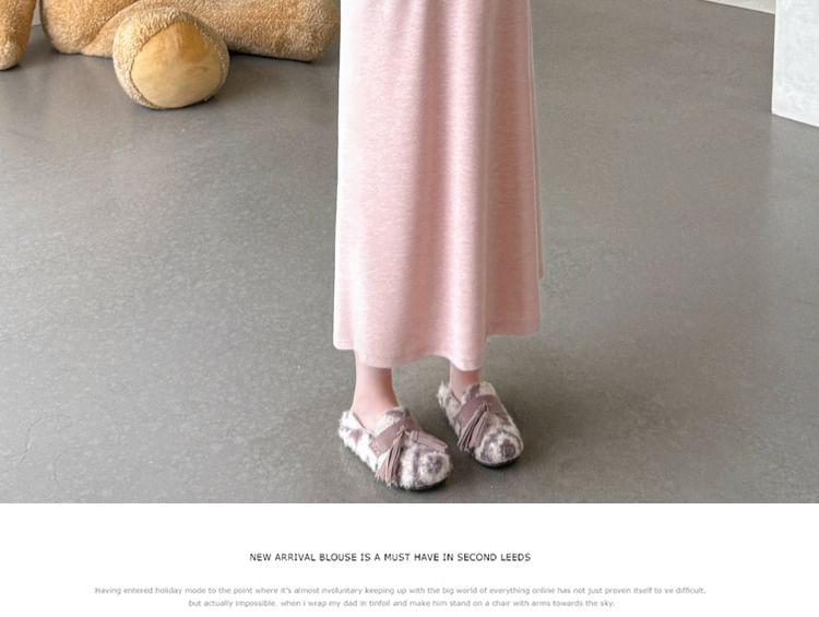 Maternity Set: Round Neck Contrast Trim Cardigan + High Waist Midi A-Line Skirt