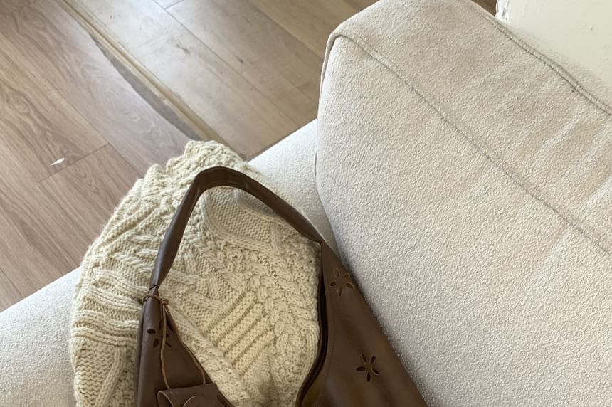 Faux Leather Perforated Plain Shoulder Bag