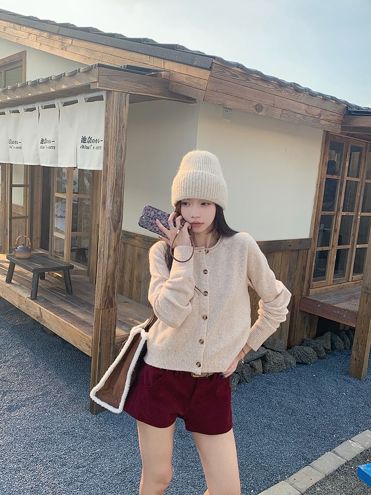 Button-Up Plain Cardigan