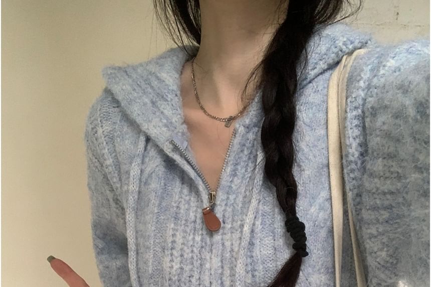 Hooded Zip-Up Plain Cardigan