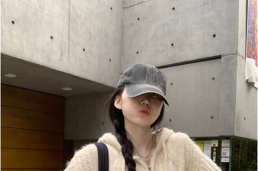 Hooded Zip-Up Plain Cardigan