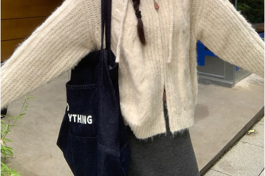 Hooded Zip-Up Plain Cardigan