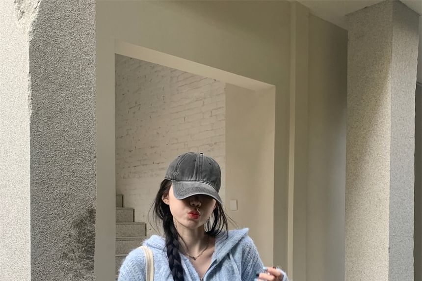 Hooded Zip-Up Plain Cardigan