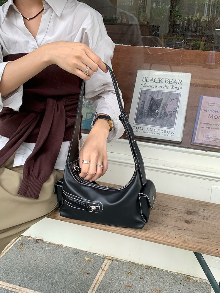 Plain Faux Leather Shoulder Bag