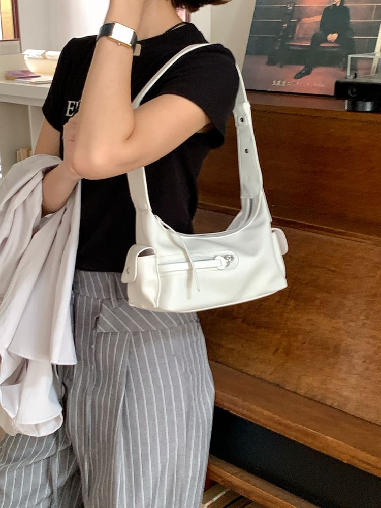 Plain Faux Leather Shoulder Bag