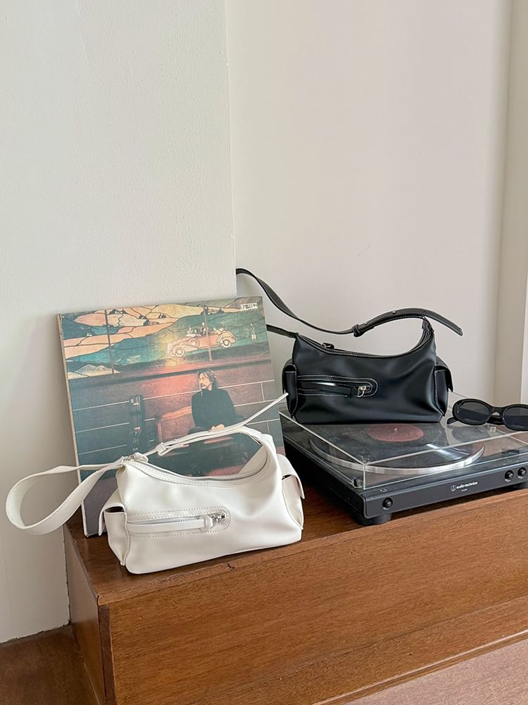 Plain Faux Leather Shoulder Bag