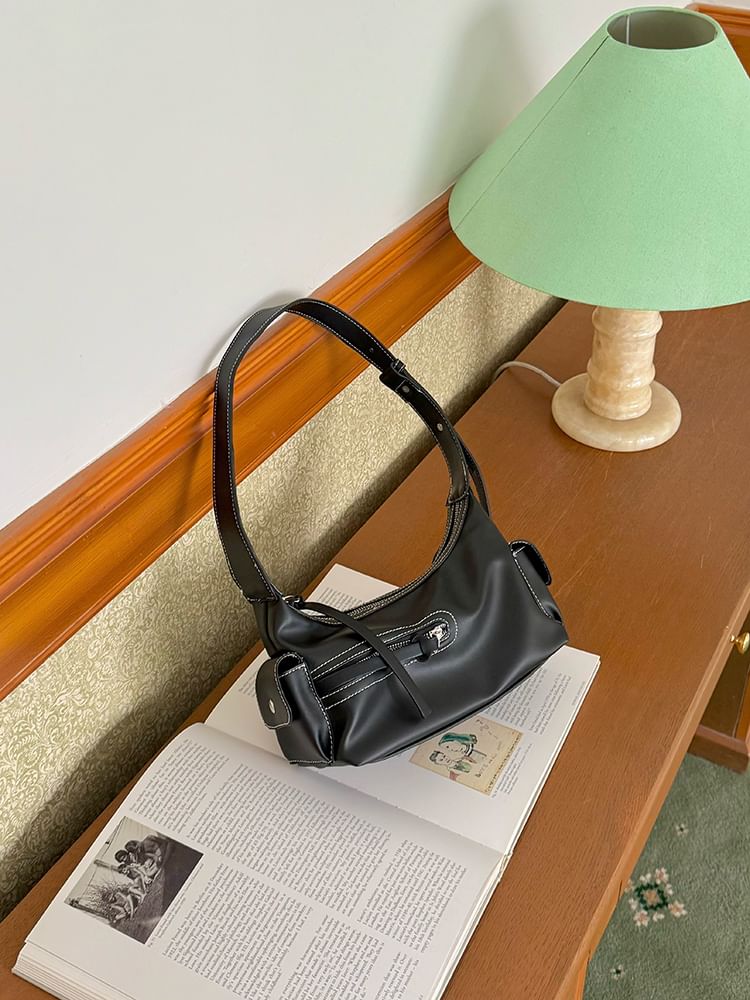 Plain Faux Leather Shoulder Bag
