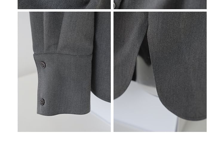 Asymmetrical Button Blouse with Cowl Neck and Long Sleeves