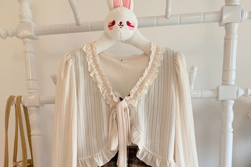 Puff-Sleeve Ruffled Tie-Front Solid Jacket