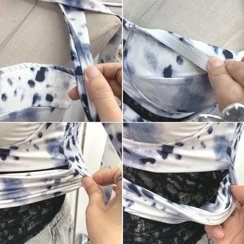 Tie-Dyed Lace Panel Tube Top with Sash Belt