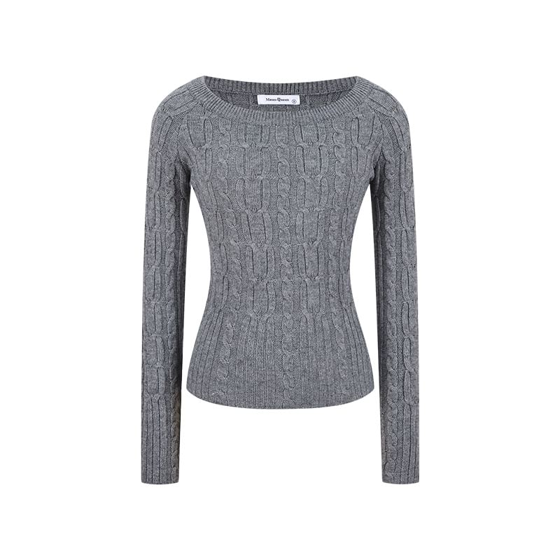 Slim-Fit Cable-Knit Sweater with Off-Shoulder Design and Long Sleeves