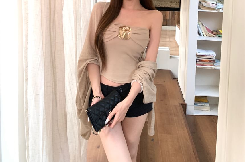 Bell-Sleeve Shrug + Cropped Tube Top, Two-Piece Layered Set