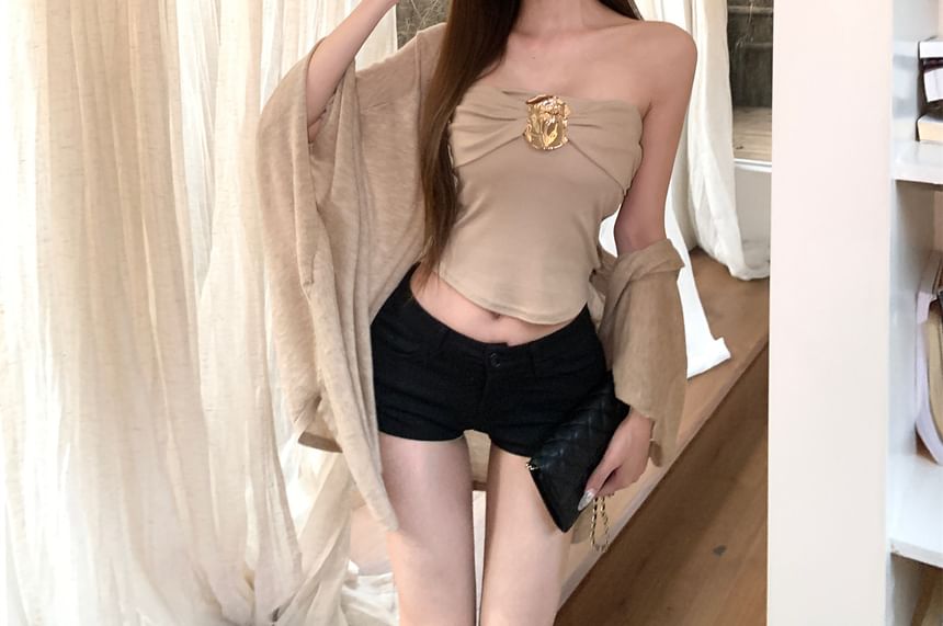 Bell-Sleeve Shrug + Cropped Tube Top, Two-Piece Layered Set