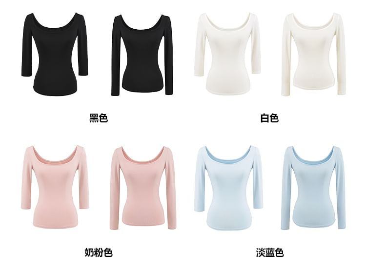 Shirred Scoop-Neck Tee in Solid Color, Multiple Styles Available