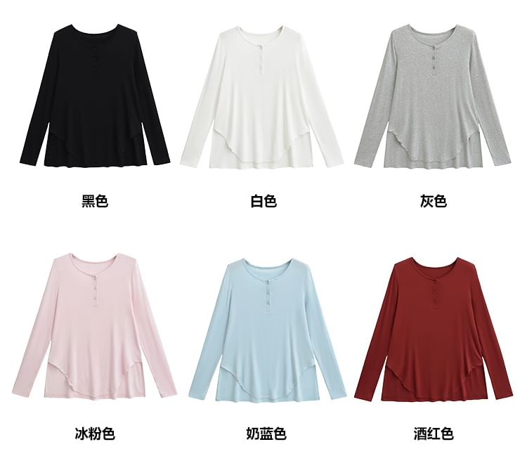 Solid Henley T-Shirt with Extended Sleeves, Classic Buttoned Placket
