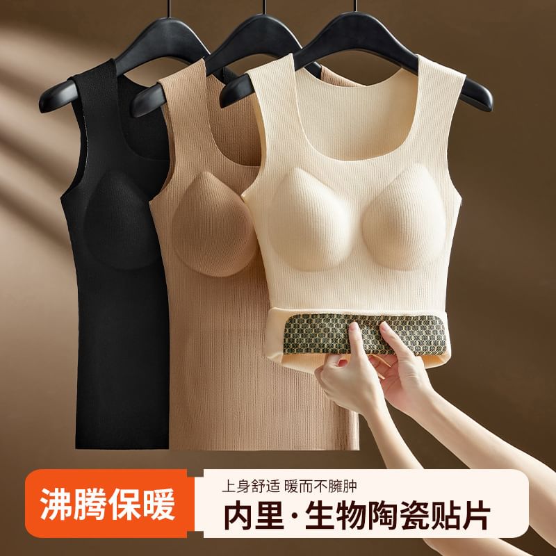 Fleece-Lined Solid Thermal Tank Top, Cozy Insulated Underlayer