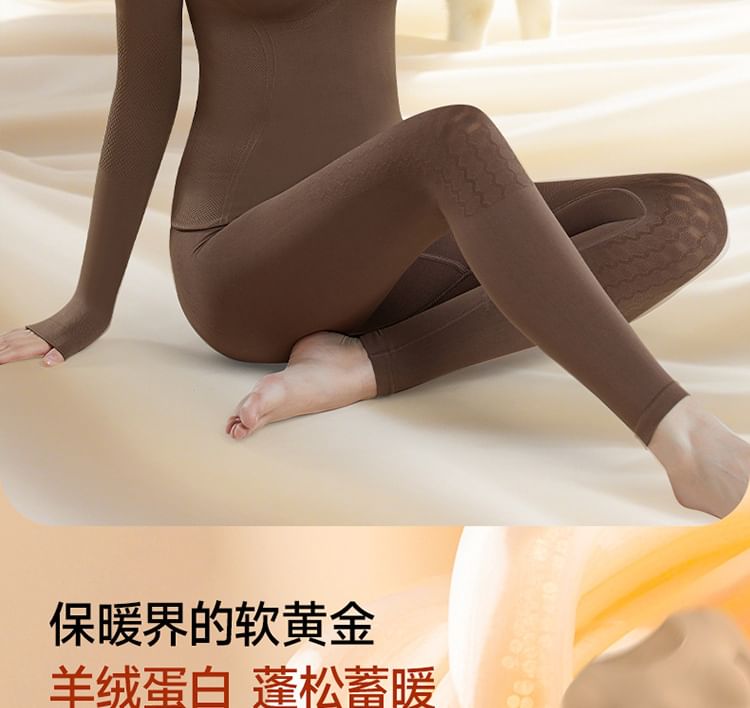 Matching Set: Solid Long-Sleeve Top + Leggings, Cozy Two-Piece Outfit