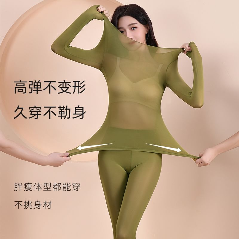 Two-Piece Set: Long-Sleeve Thermal Top + Leggings, Warm Base Layer Outfit