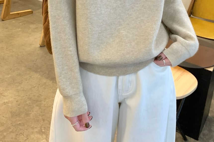 Solid Sweater with Stand Collar & Half-Zip Front, Long Sleeve Pullover