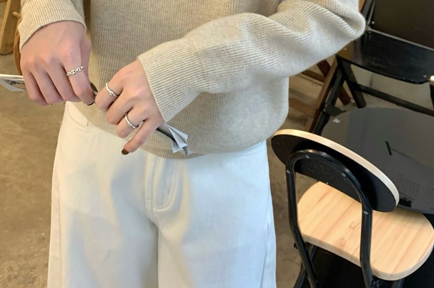 Solid Sweater with Stand Collar & Half-Zip Front, Long Sleeve Pullover