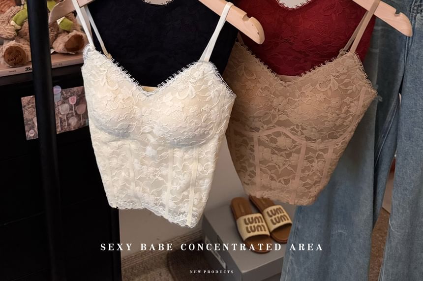 V-Neck Lace Crop Cami Top
