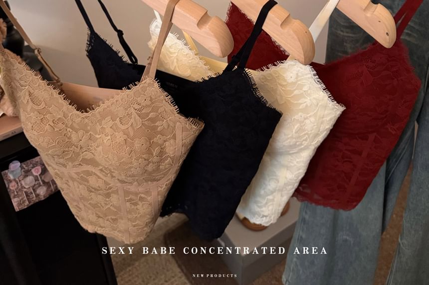 V-Neck Lace Crop Cami Top
