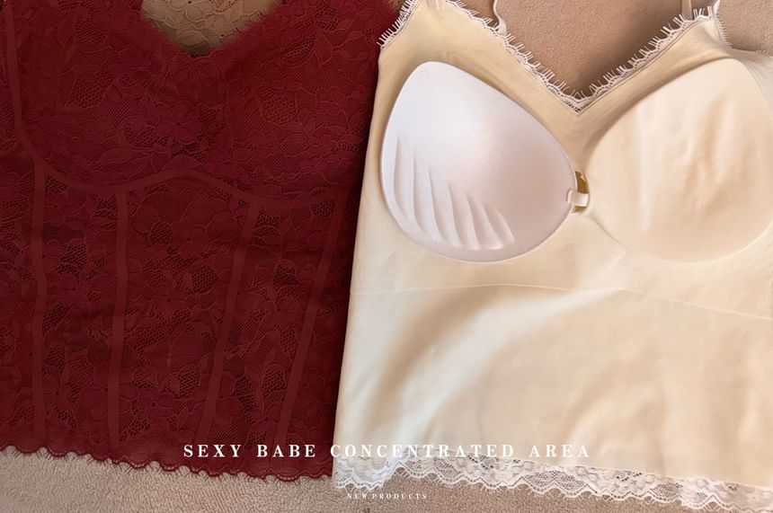 V-Neck Lace Crop Cami Top