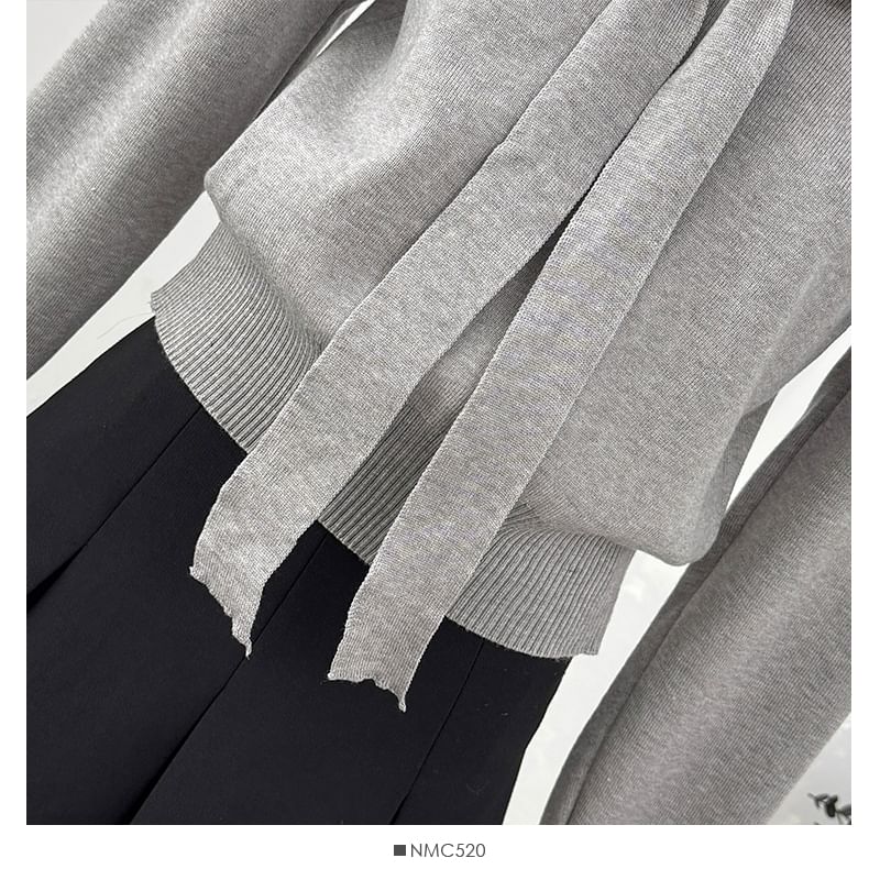 Sailor Collar Long Sleeve Lace Trim Knit Top