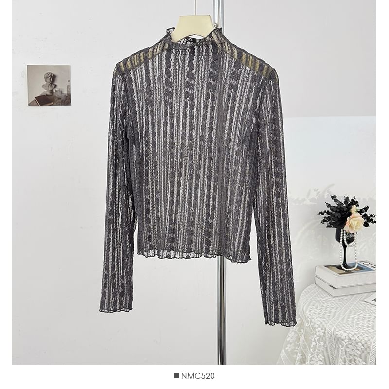 Long Sleeve Sheer Lace Slim Fit Top