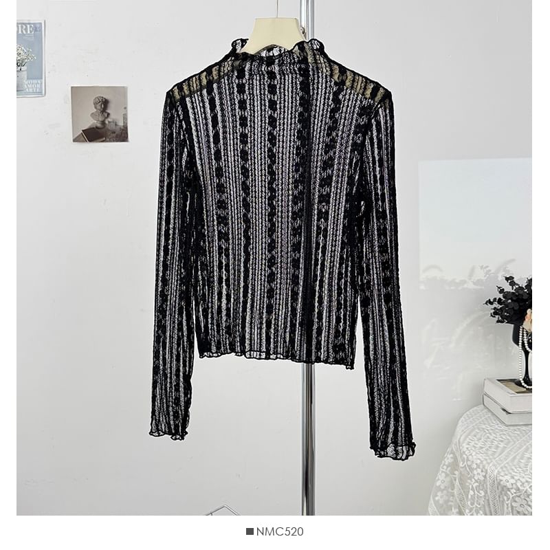 Long Sleeve Sheer Lace Slim Fit Top
