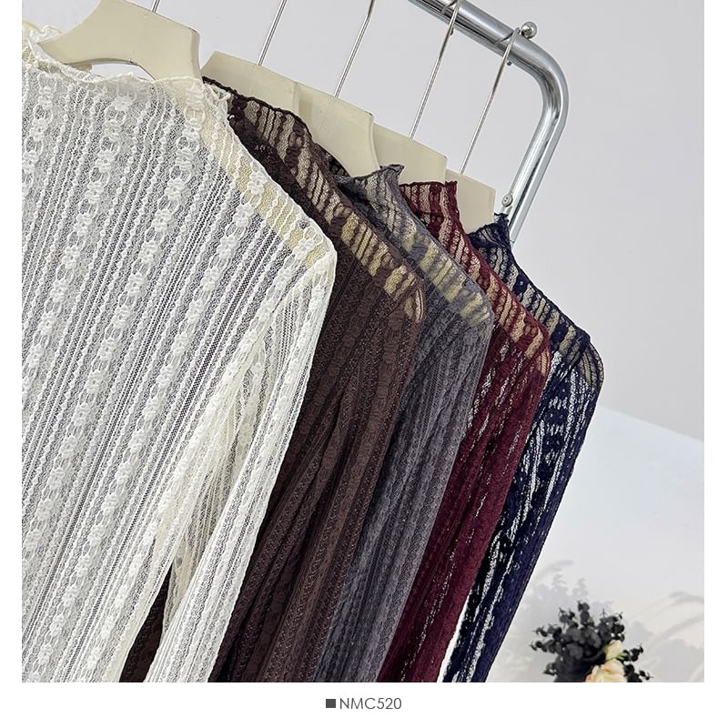 Long Sleeve Sheer Lace Slim Fit Top