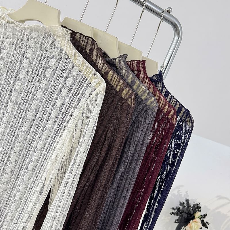 Long Sleeve Sheer Lace Slim Fit Top