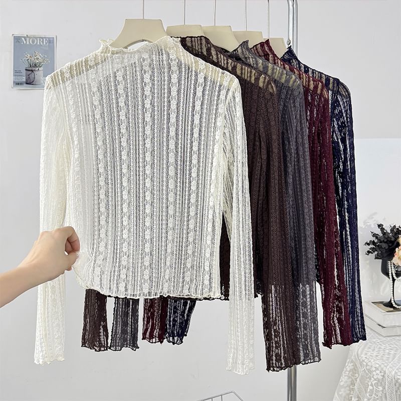 Long Sleeve Sheer Lace Slim Fit Top