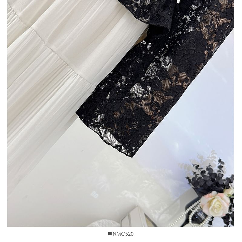 Off Shoulder Long Sleeve Lace Asymmetric Hem Top