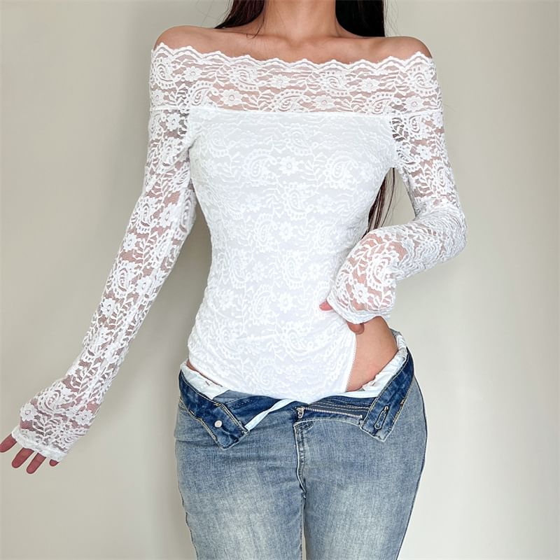 Long Sleeve Lace Panel Bodysuit Top