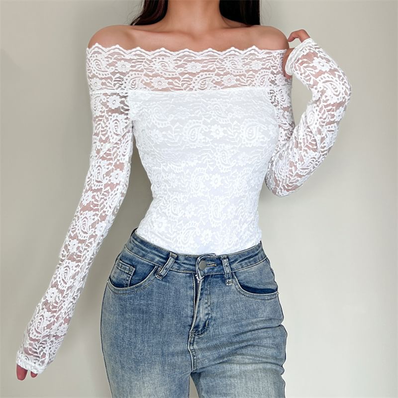 Long Sleeve Lace Panel Bodysuit Top
