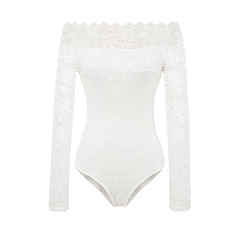 Long Sleeve Lace Panel Bodysuit Top