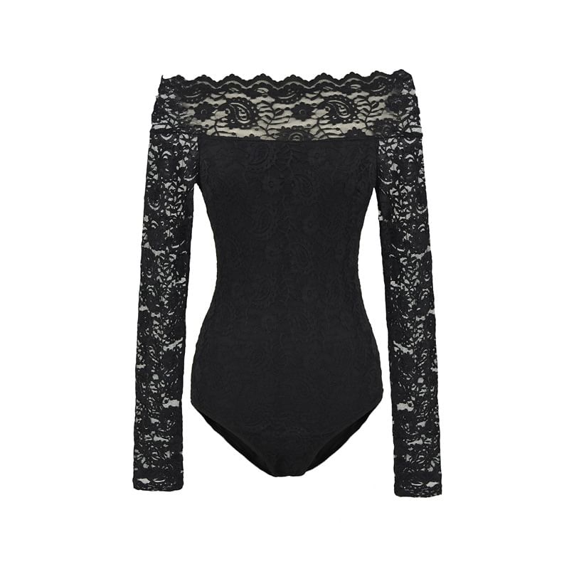Long Sleeve Lace Panel Bodysuit Top