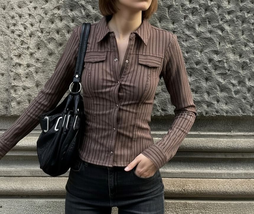 Striped Long-Sleeve Button-Up Shirt